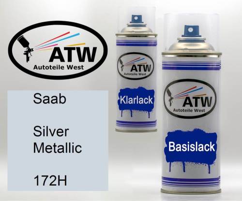 Saab, Silver Metallic, 172H: 400ml Sprühdose + 400ml Klarlack - Set, von ATW Autoteile West.